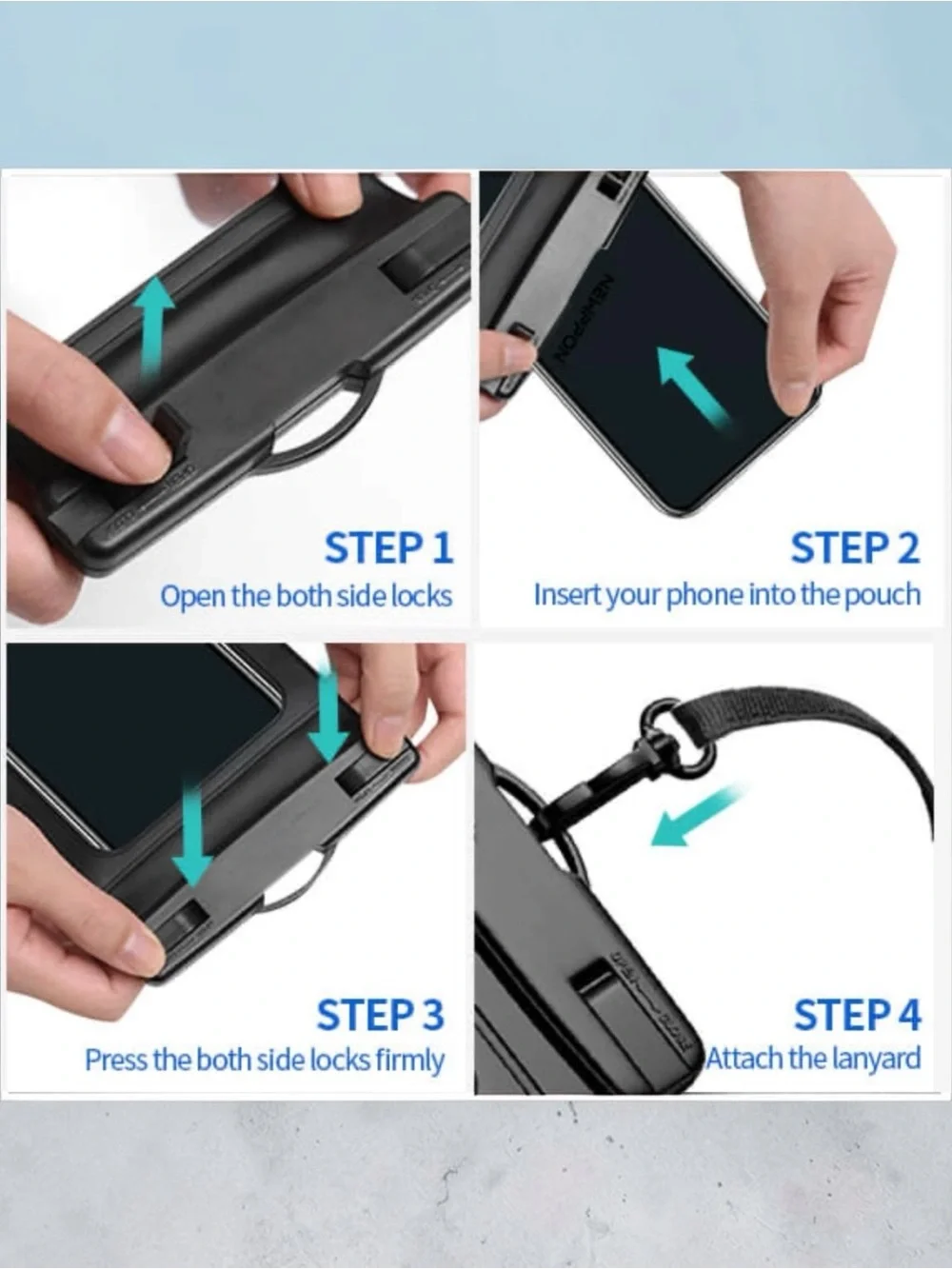 Universal Waterproof Phone Pouch with Lanyard - Black, Blue, Mint